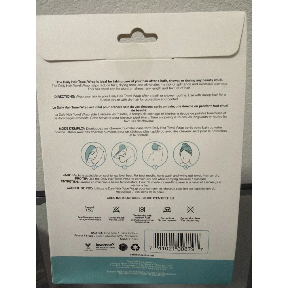 Daily Concepts Vegan Hair Wrap‎ Towel Quick Drying, One Size, Aqua Color